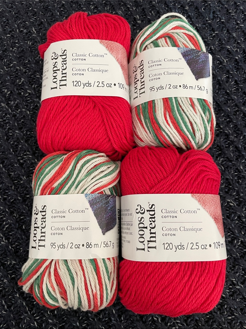 Loops & Threads Classic Cotton Yarn - Red & Christmas Mix